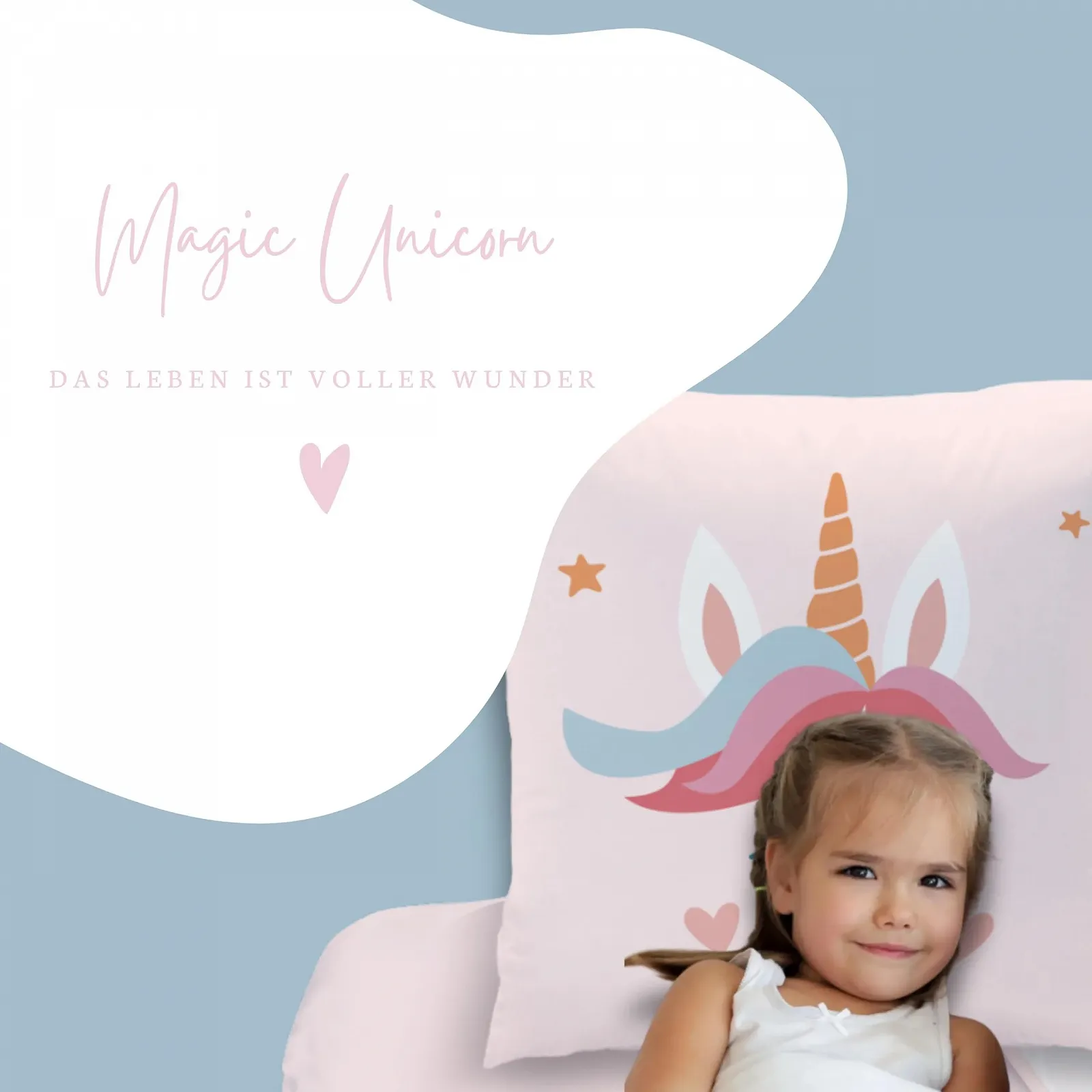 Детское постельное белье MTOnlinehandel Unicorn 135 x 200 см, Радужный Единорог Эмма, двусторонний мотив, наволочка 80 x 80 см + покрывало 135 x 200 см, 100% хлопок, фото №4