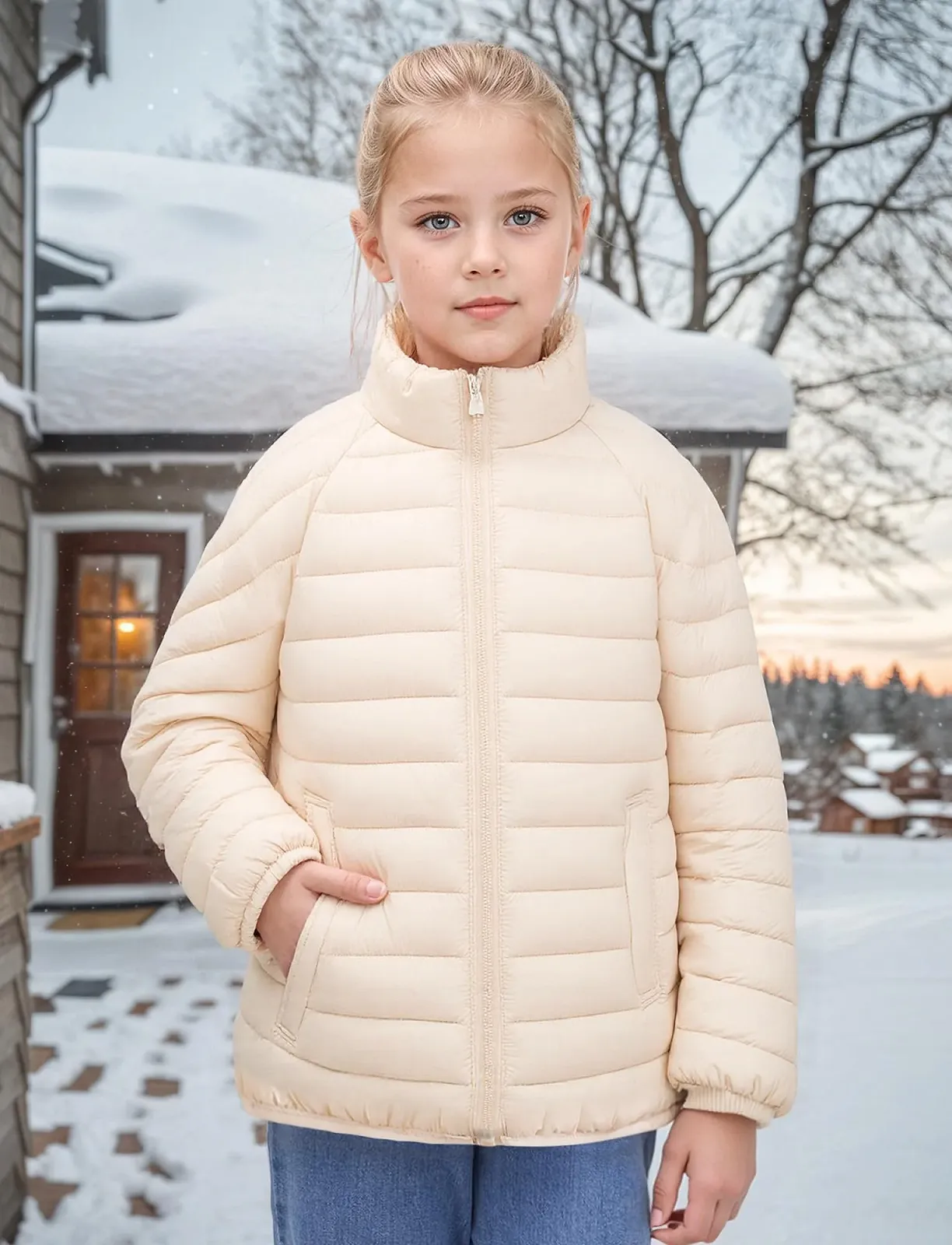 Куртка стьобана SEAUR для дівчат, легка водовідштовхувальна куртка-пуховик, фото №3