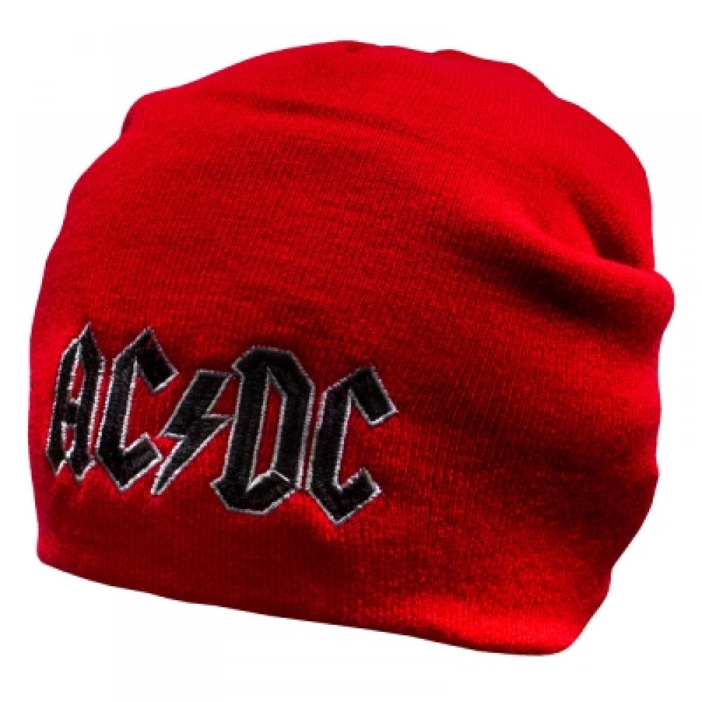 Шапка бини с вышивкой AC/DC Logo красная, фото №2
