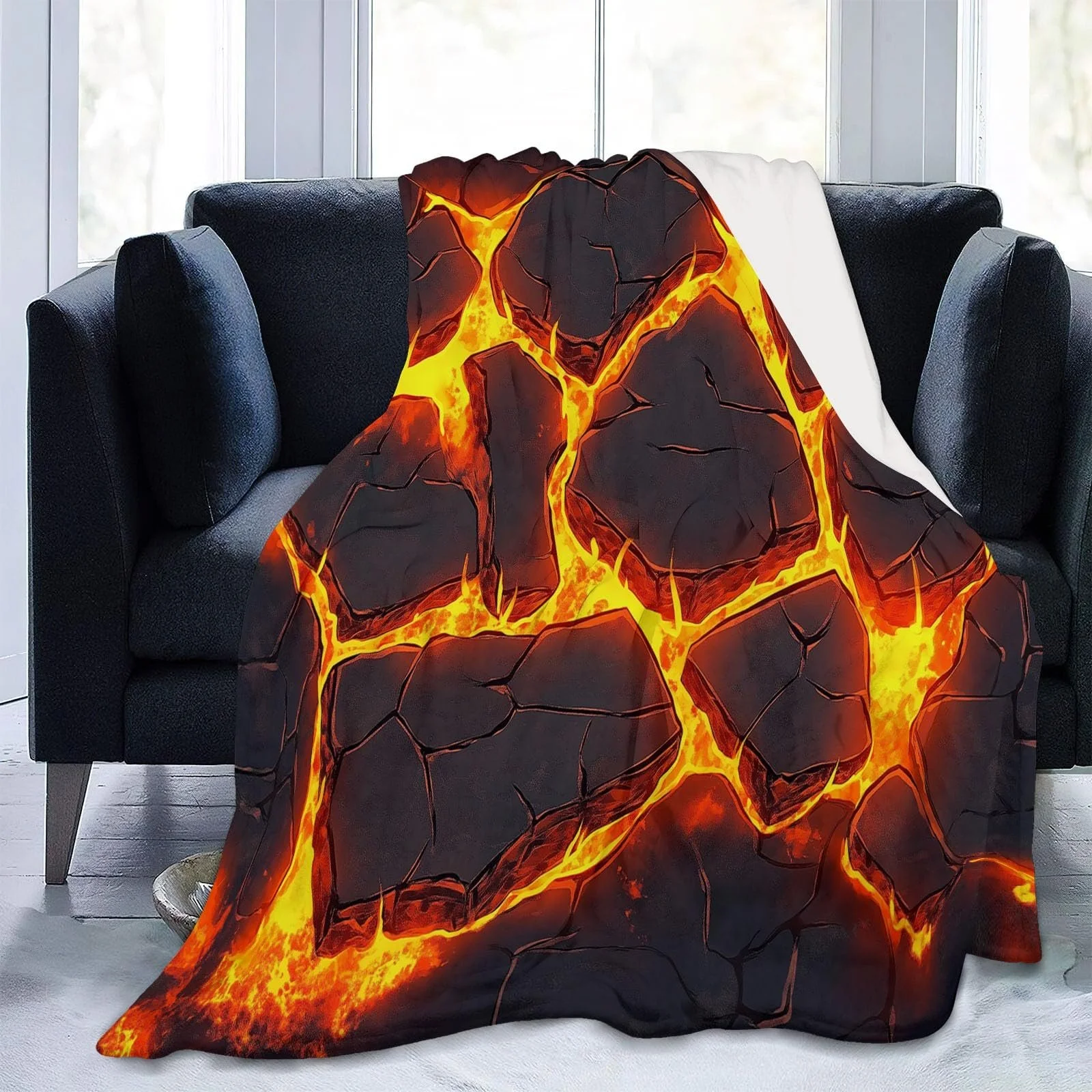 Покривало Абстракція Полум'яні лінії Високоякісний фланель, помаранчево-сірий, 200 x 200 см, фото №2