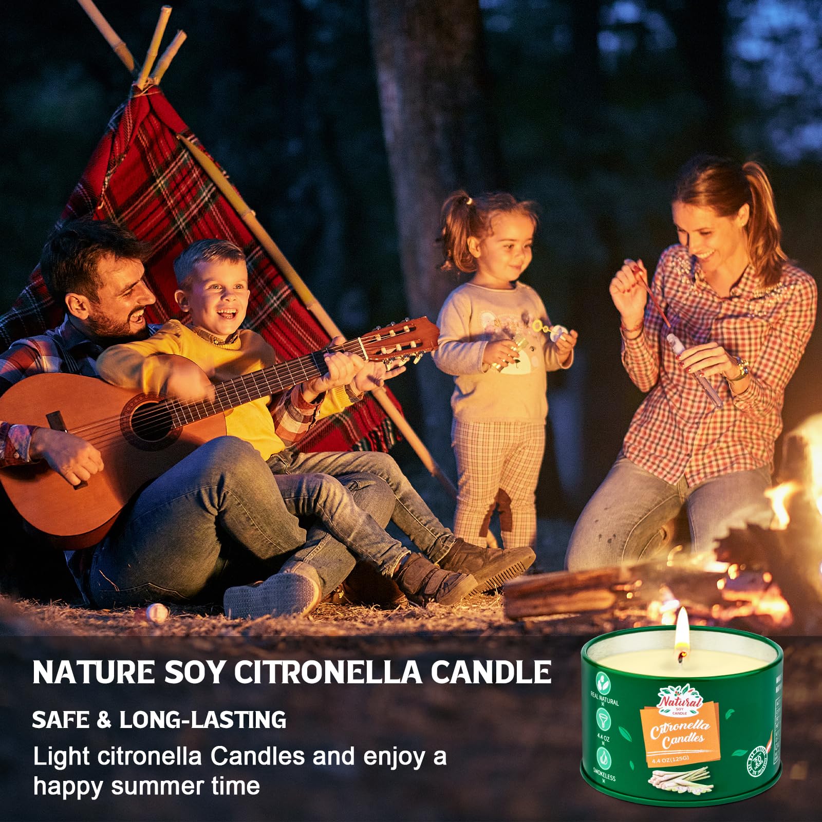 Свеча Citronella для улицы 4 штуки по 125 г - 120 часов горения Натуральный соевый воск и эфирное масло, фото №5