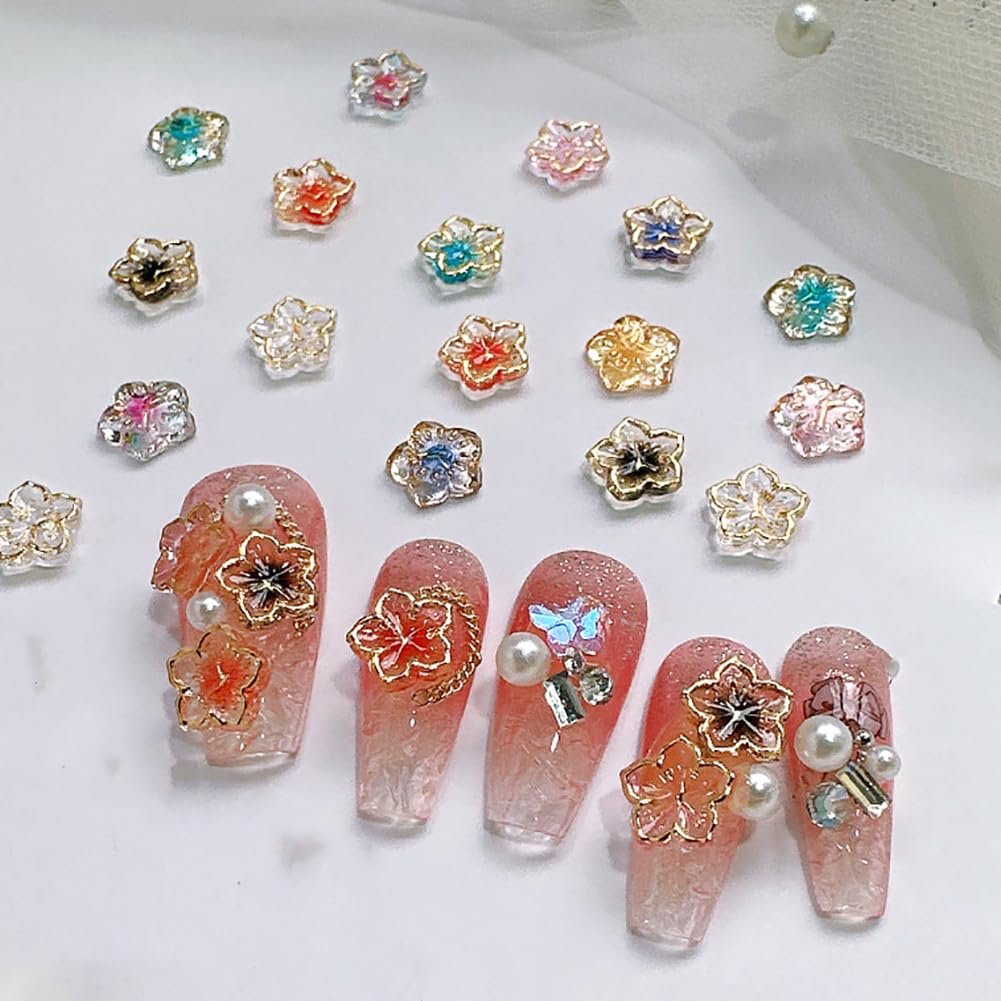 Шарми для нігтів Квіти зі штучної смоли 3D, 100 шт, різнокольорові, фото №4