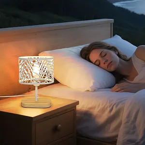 Настільна лампа Modern E14 з дерев'яною основою та металевим плафоном Біла - Фото 1