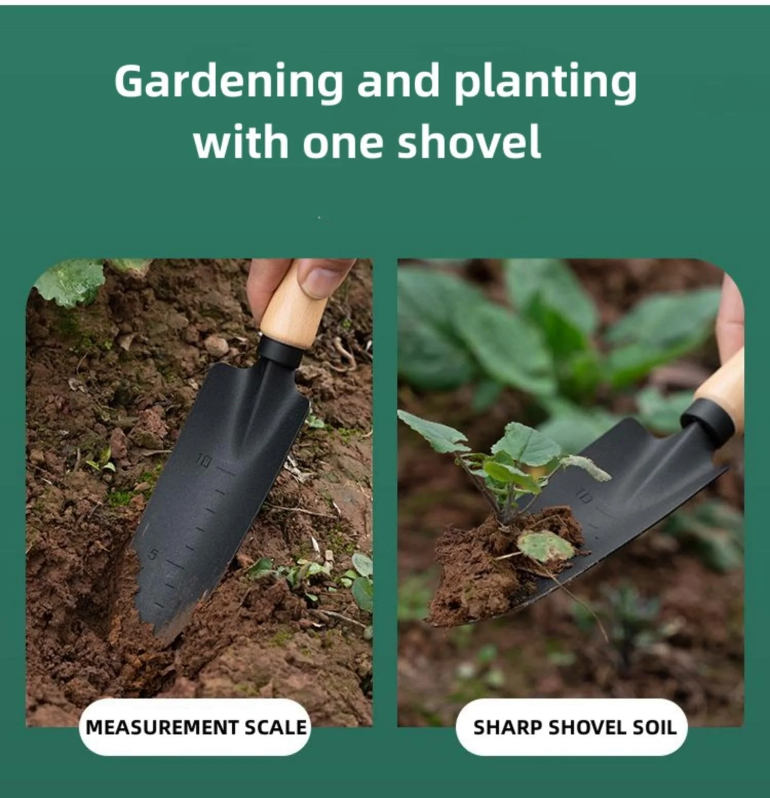 Лопата совковая садовый JIIJCAAC 2 шт. Многофункциональный Лопата совковая и широкая лопатка с деревянной ручкой для садоводства и кемпинга, фото №4