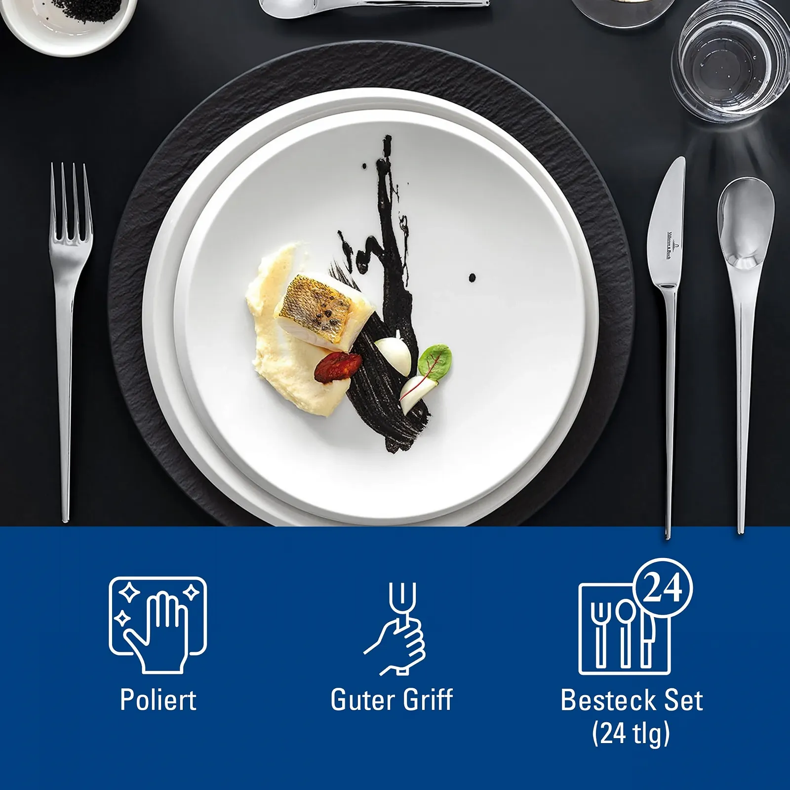 Набір столових приборів Villeroy & Boch NewMoon на 6 персон Срібний/Платиновий, фото №4 Набір столових приборів Villeroy & Boch NewMoon на 6 персон Срібний/Платиновий, фото №4