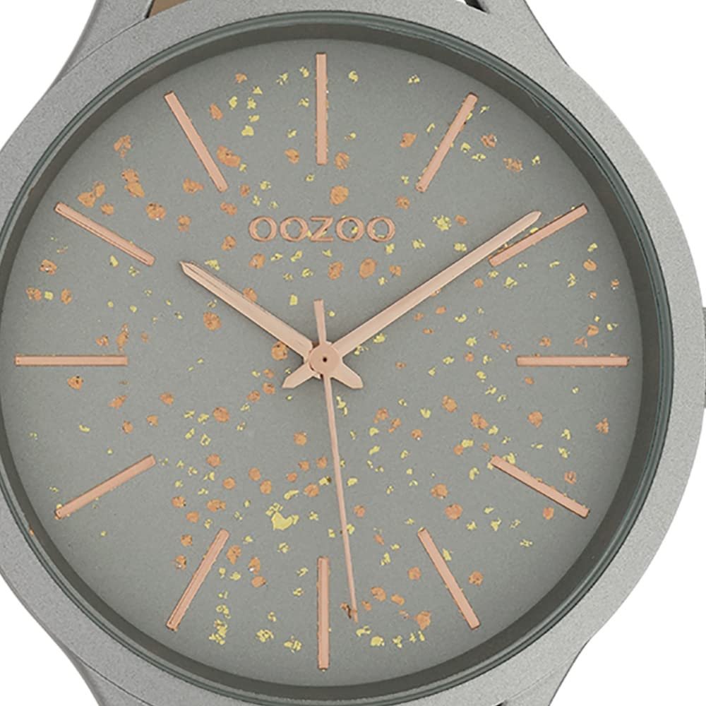 Женские часы Oozoo C10088 Блестящий циферблат Кожаный ремешок 45 мм Светло-серый/Светло-серый, Серо-серый, Ремешок., фото №2
