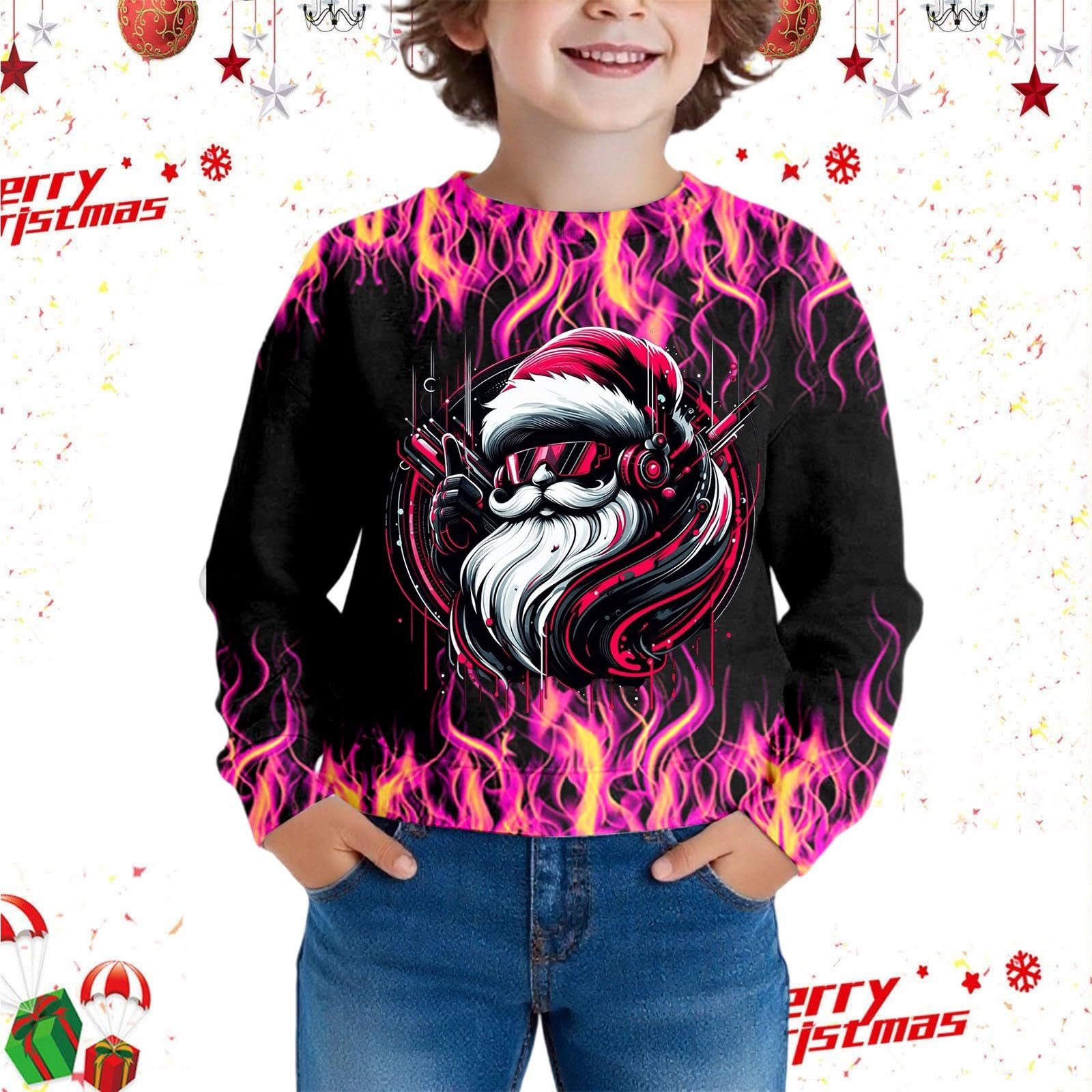 Джемпер детский pvucpot для мальчиков, рождественский, теплый - детский свитшот с мотивом Санты - милый, удобный и праздничный подарок для зимних дней, фото №2