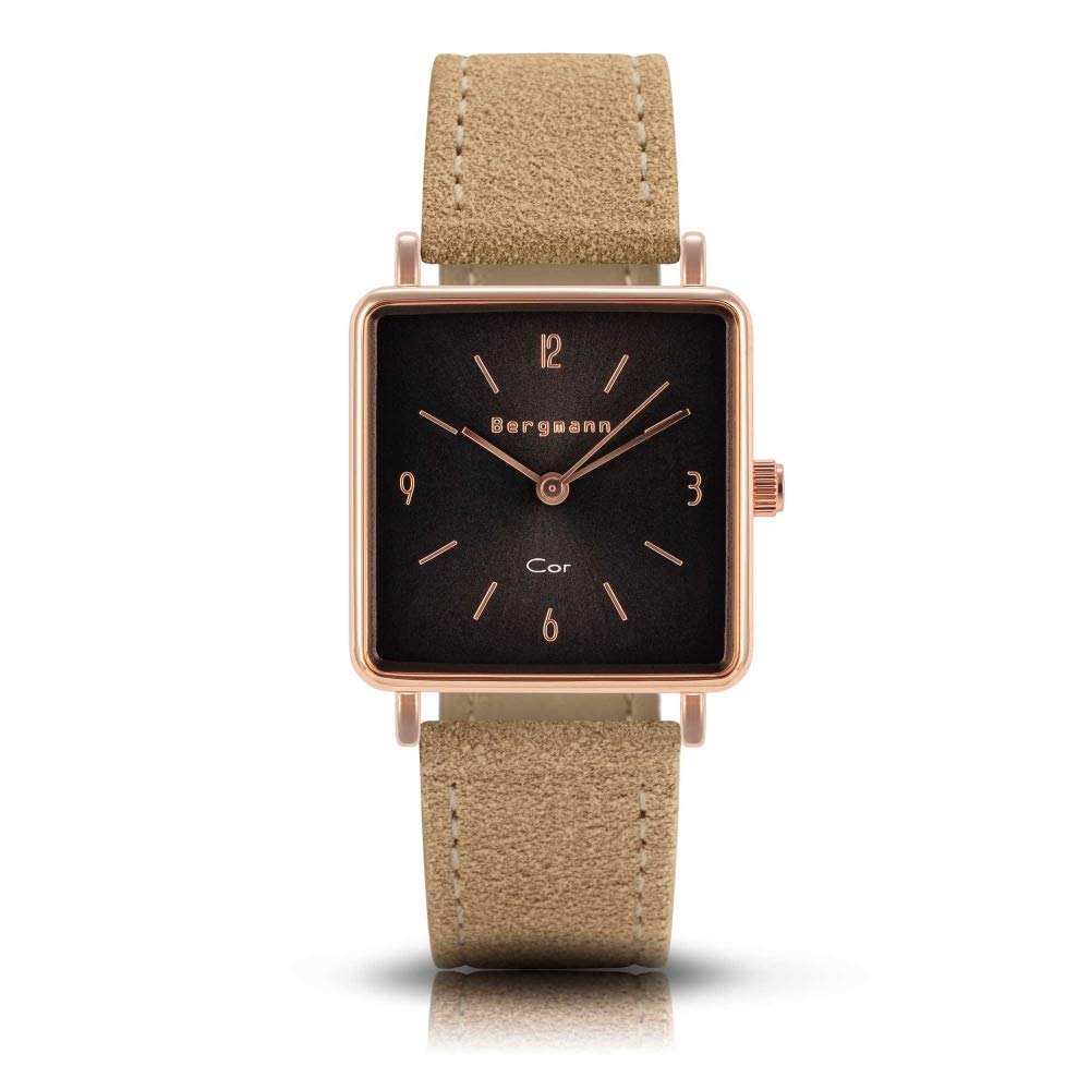 Годинник Bergmann COR Quadro Квадратний Чорний Циферблат Піщаний Замшевий Ремінець бронзовий, фото №1 Годинник Bergmann COR Quadro Квадратний Чорний Циферблат Піщаний Замшевий Ремінець бронзовий, фото №1