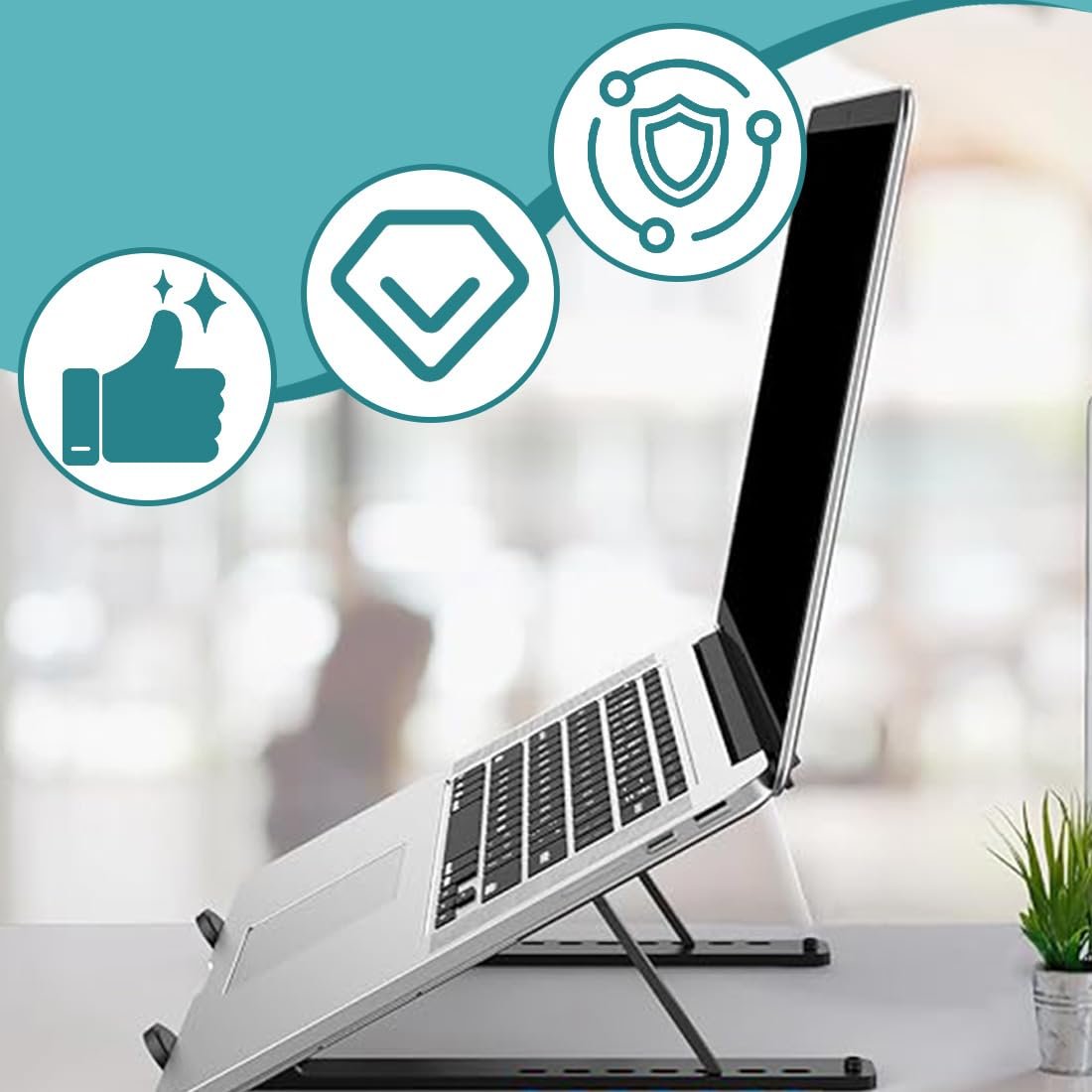 Підставка для ноутбука з 8 регульованими рівнями, нековзна з пластику та силікону, сумісна з Air Pro, HP, 10 - 15.6 дюймів, фото №4