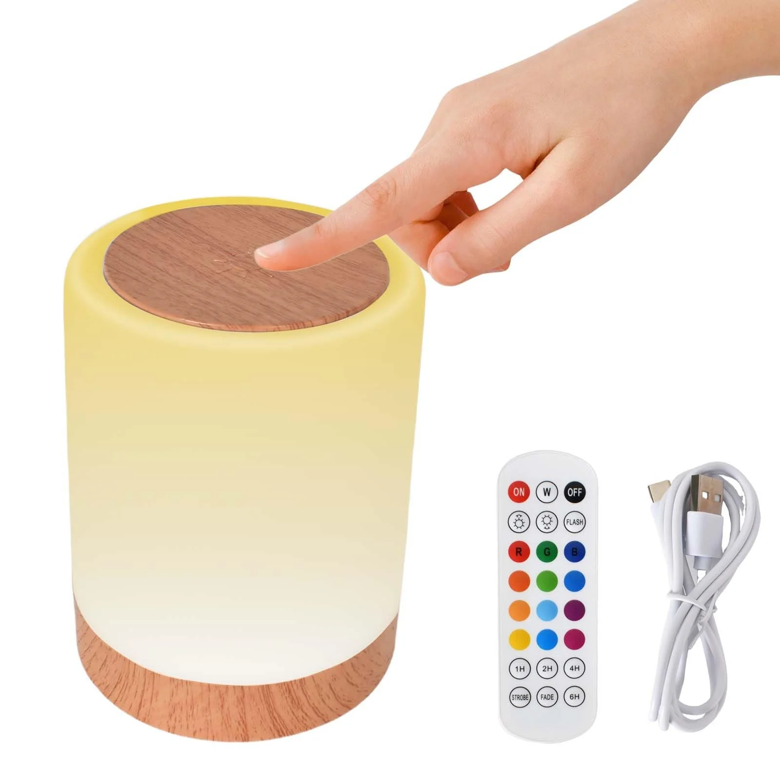 Настільна лампа Світлодіодна Сенсорна 13 кольорів Акумуляторна з таймером Деревна текстура, фото №1