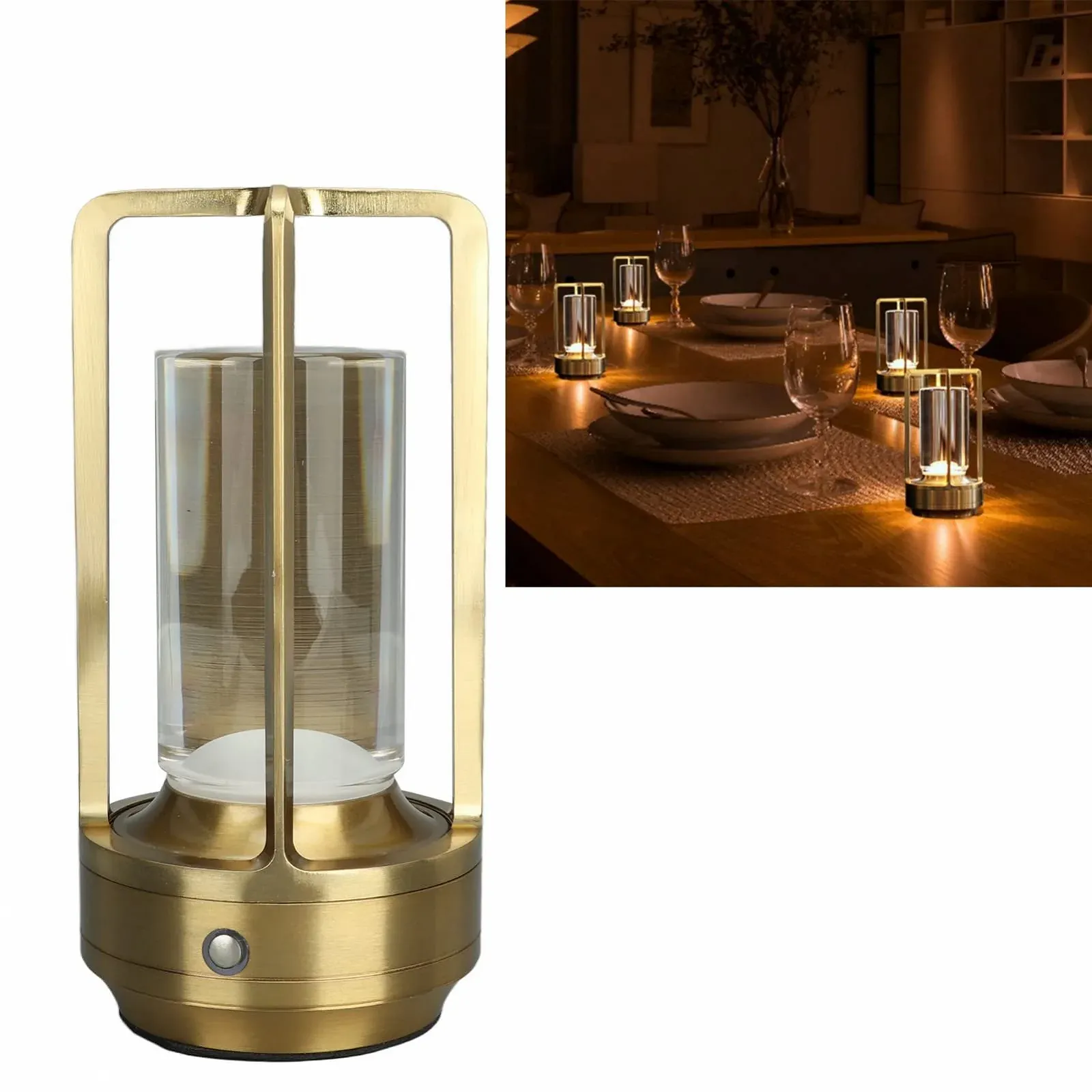 Портативна настільна лампа LED 3 Colors Stepless Dimming Cordless Touch Rechargeable, золотиста, фото №6