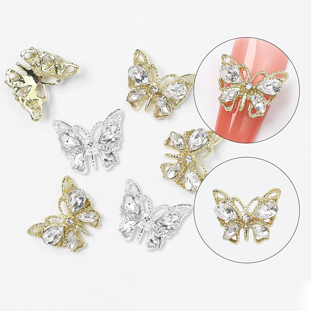 Прикраса для нігтів 3D Метелик, блискучих каменів сріблястого кольору, фото №2