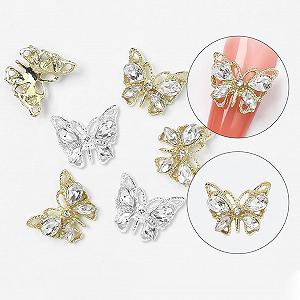 Прикраса для нігтів 3D Метелик, блискучих каменів сріблястого кольору synthetic.ua - Фото 1