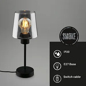 Настольная лампа BRILONER E27 из дымчатого стекла черная synthetic.ua - Фото 1