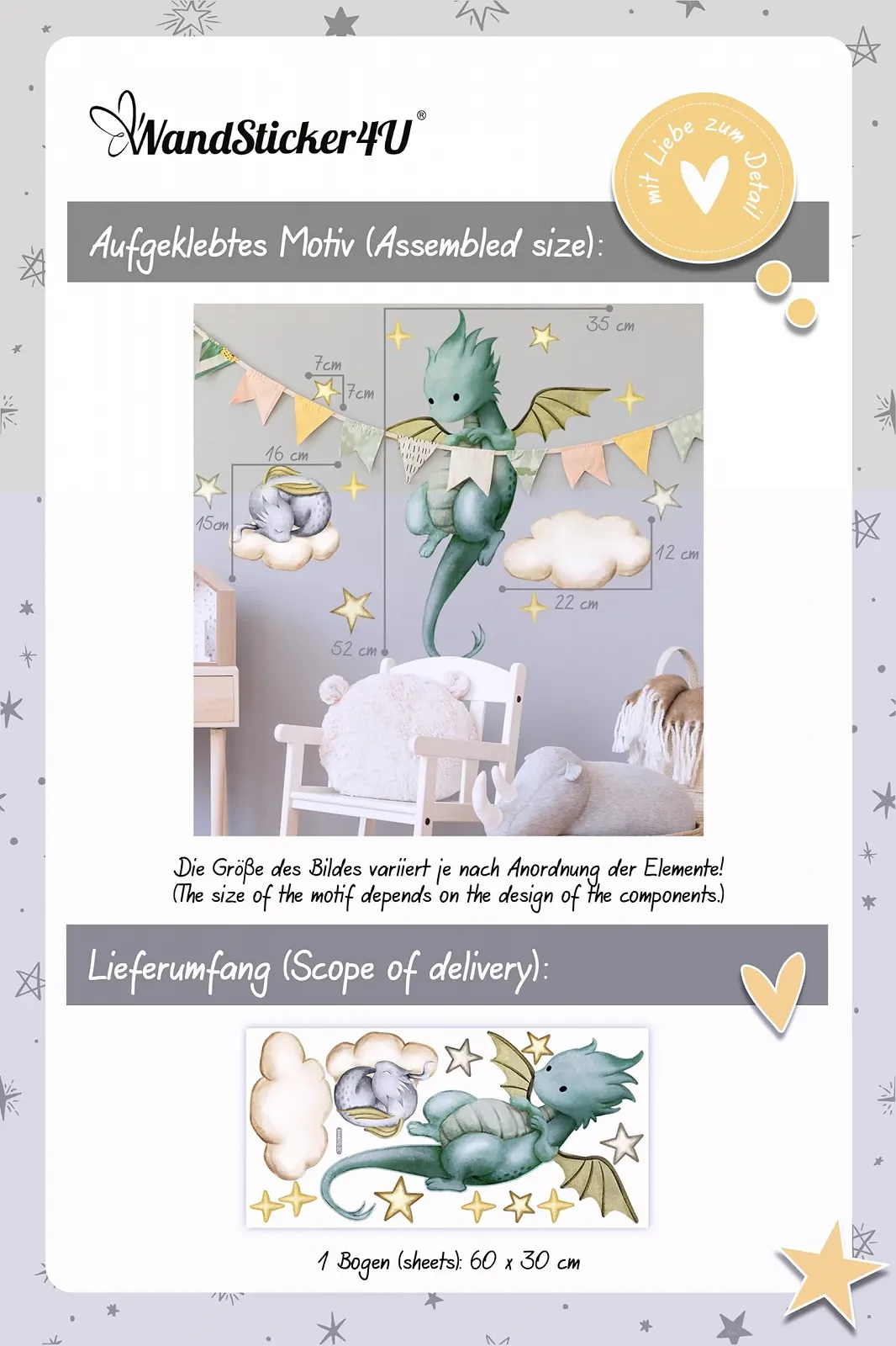 Наклейка на стіну WandSticker4U Dragon Friends Велика Самоклеюча Зелена, фото №5 Наклейка на стіну WandSticker4U Dragon Friends Велика Самоклеюча Зелена, фото №5