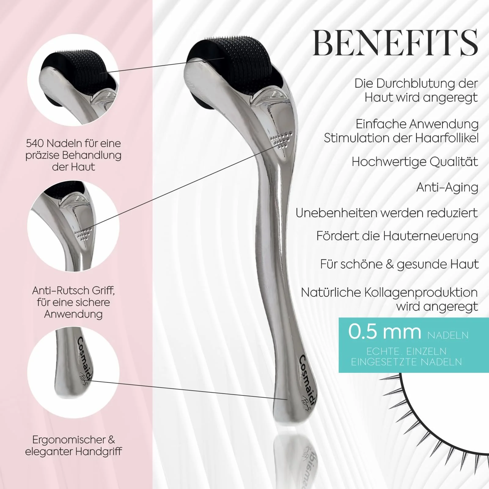 Дермаролер Cosmaidi 540 голок для догляду за обличчям, мікронідлінгу, фото №5