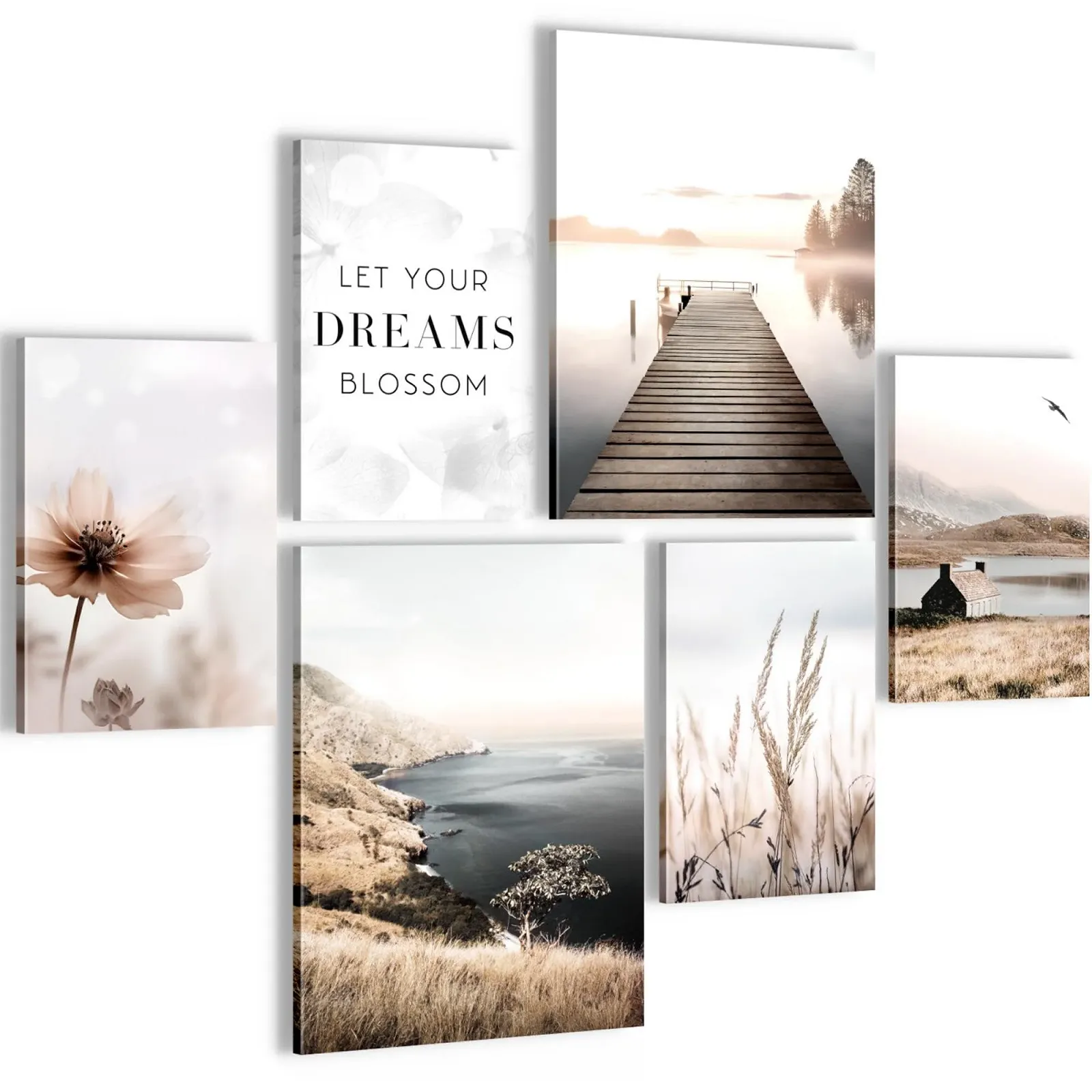 Набір картин Novart N029263a Природне озеро Бохо Бежевий, фото №1