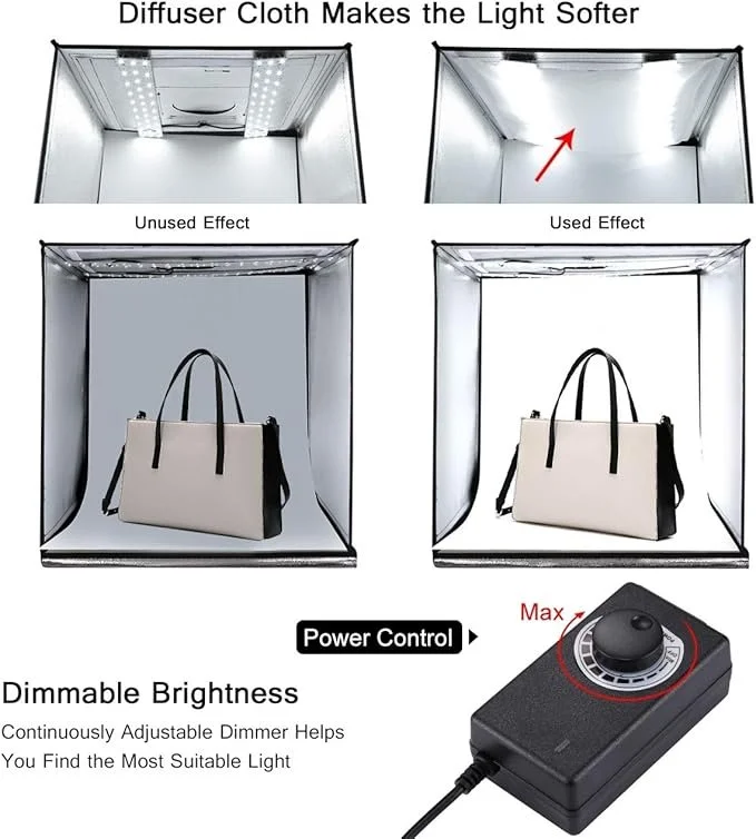 Фотобокс YOTTO 40х40 см 2xLED / Регулювання яскравості / 6 фонів / Чорний, фото №5