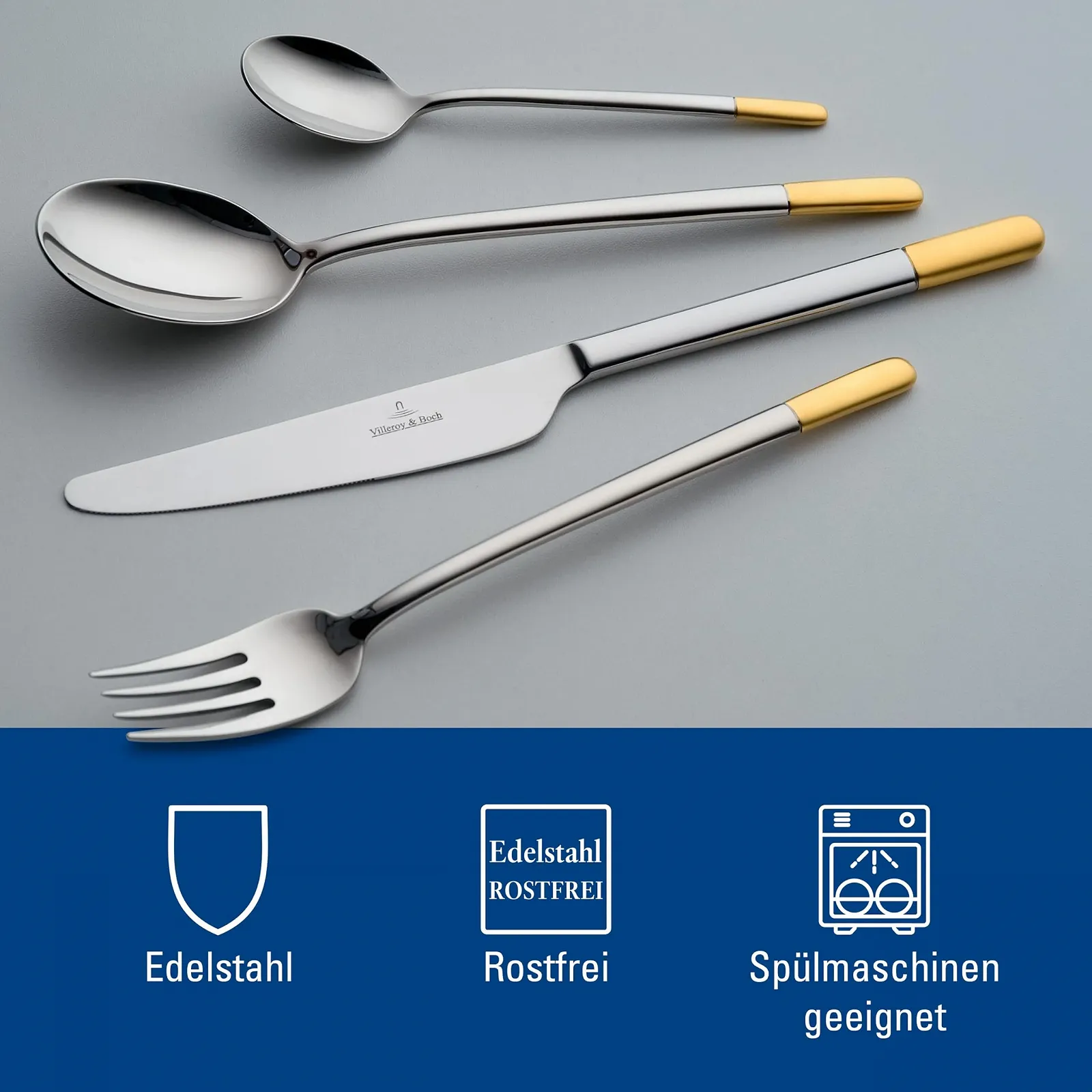 Набір столових приборів Villeroy & Boch Ella з частковим золотим покриттям 113 предметів, нержавіюча сталь 18/10, фото №2