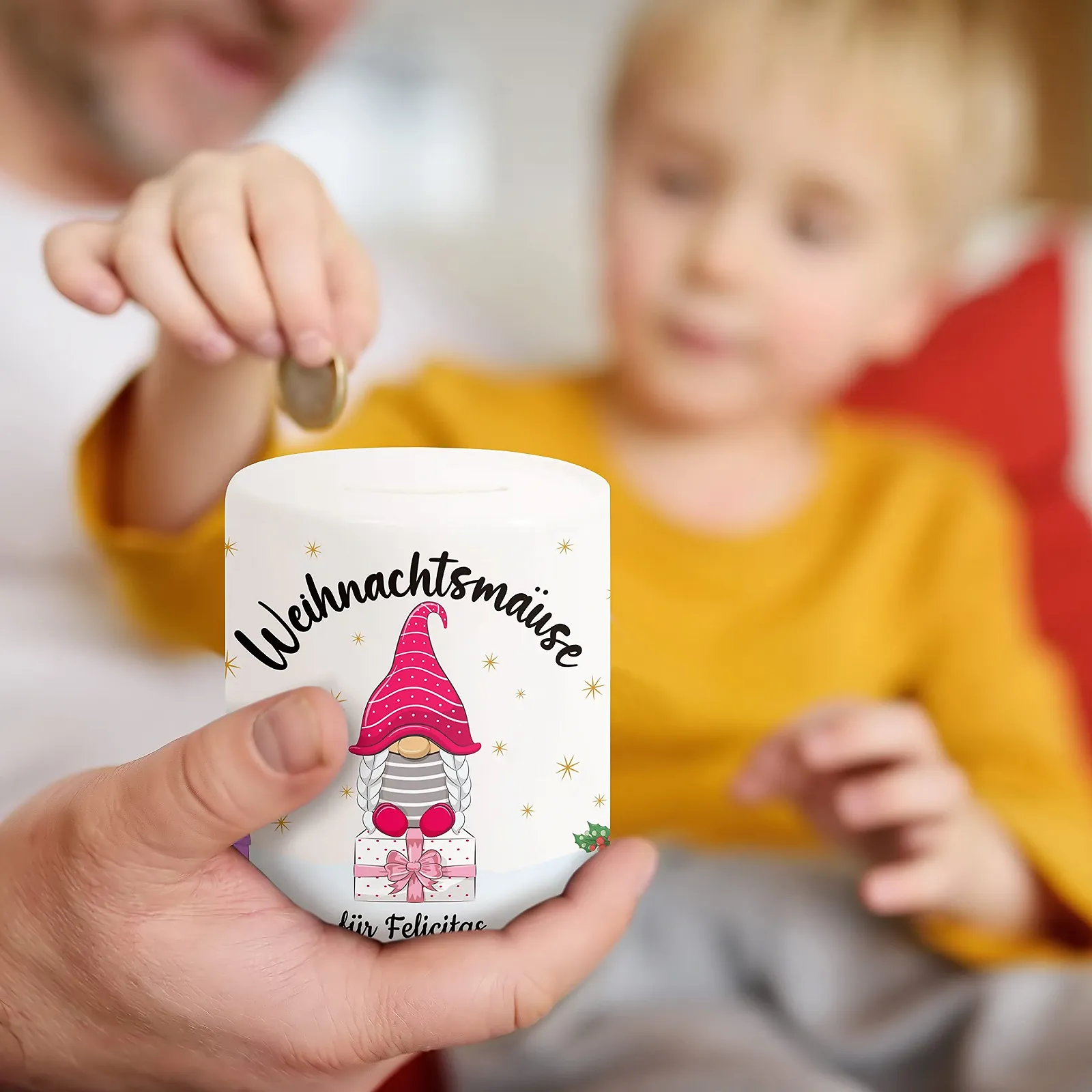 Скарбничка Christmas Mice Персоналізована з ім'ям Керамічна, фото №5