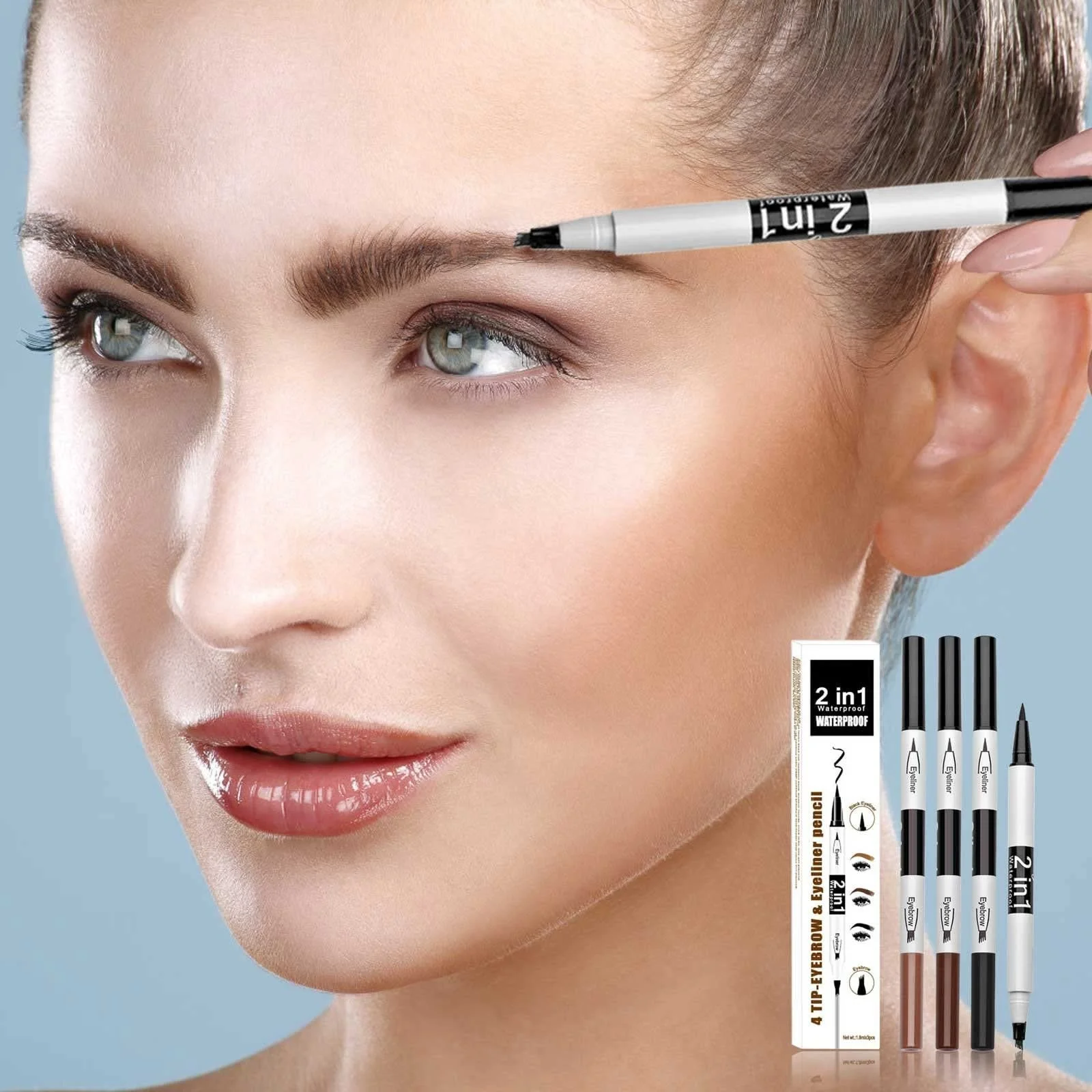 Двусторонняя Подводка для глаз Non Staining Water Eyebrow Pencil Waterproof Long Lasting Depigmentation Four Fork Set Waterproof Lazy Eyebrow Pencil Eyeliner 3 Sets of 6 мл (Черный,), фото №5