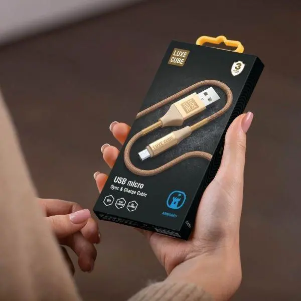Кабель Luxe Cube Armored USB-microUSB 1м золотистый 8886669689204, фото №2