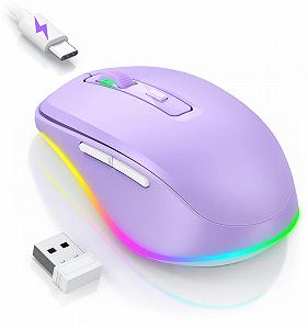 Мышь беспроводная Seenda LED, перезаряжаемая, с функцией Mouse Jiggler, тихая, 2.4G USB, для ноутбука, компьютера, DPI 2000, фиолетовая - Фото 1