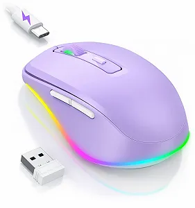 Миша бездротова Seenda LED, перезаряджувана, з функцією Mouse Jiggler, тиха, 2.4G USB, для ноутбука, комп'ютера, DPI 2000, фіолетова - Фото 1