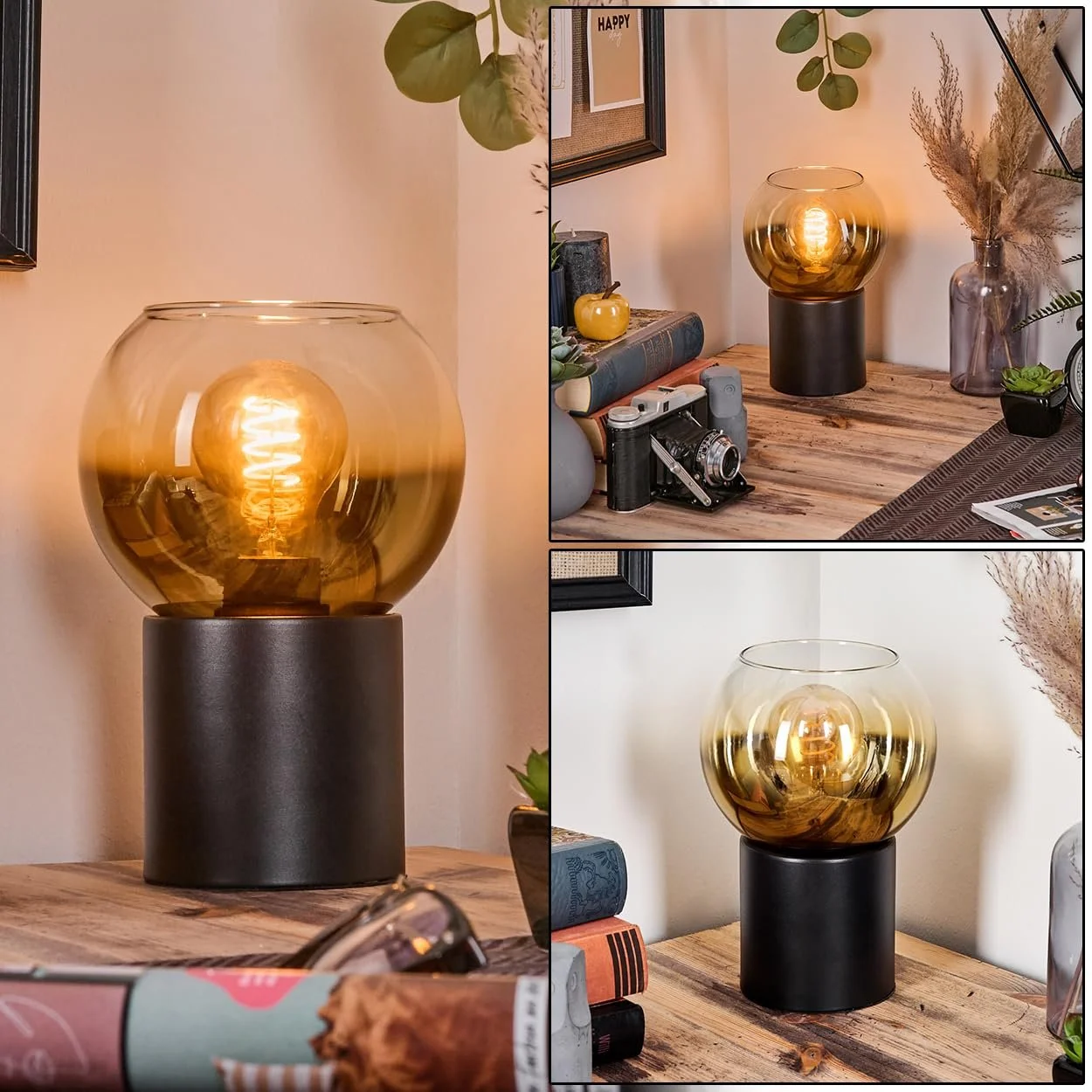 Настільна лампа HOFSTEIN Koyoto Метал/Скло E27 15 см Black/Gold/Clear, фото №1