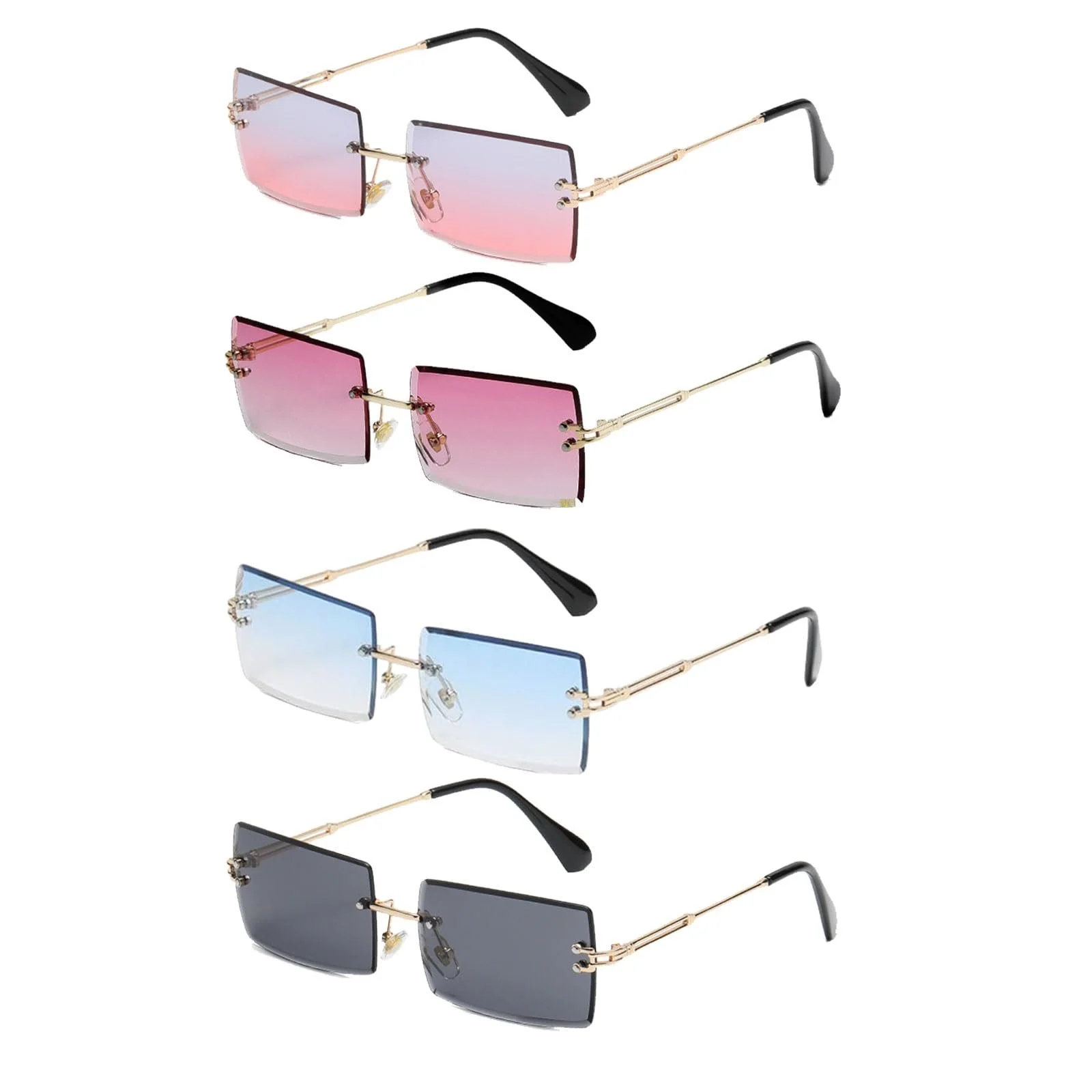 Сонцезахисні Окуляри Прямокутні Без Оправи EUPSIIU Модні Квадратні Градієнтні Вінтажні Прозорі Лінзи 4 Пари, фото №1