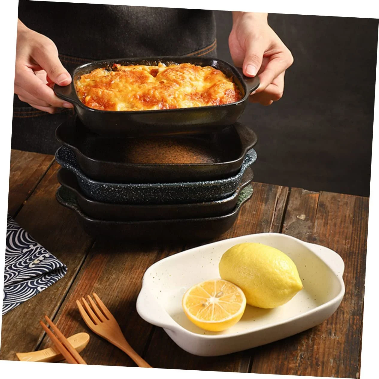 Форма для выпечки Gatuida Керамическая с двойной ручкой термостойкая эргономичная для посудомоечной машины, фото №6