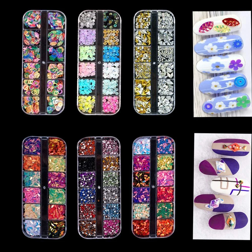 Металлические заклепки для ногтей 3 шт 3D украшения для ногтей овальные круглые цветные блестки стразы, фото №2