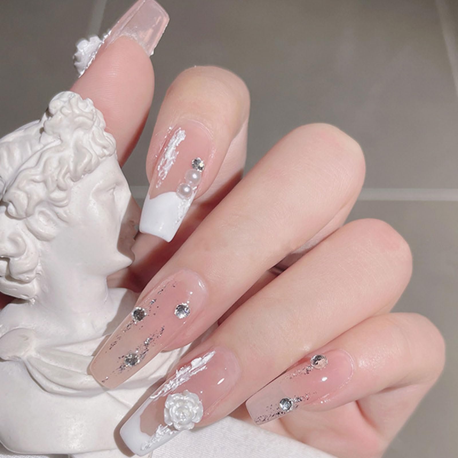 3D Квітка Підвіски для нігтів, Білий Чорний Прозорий, фото №7