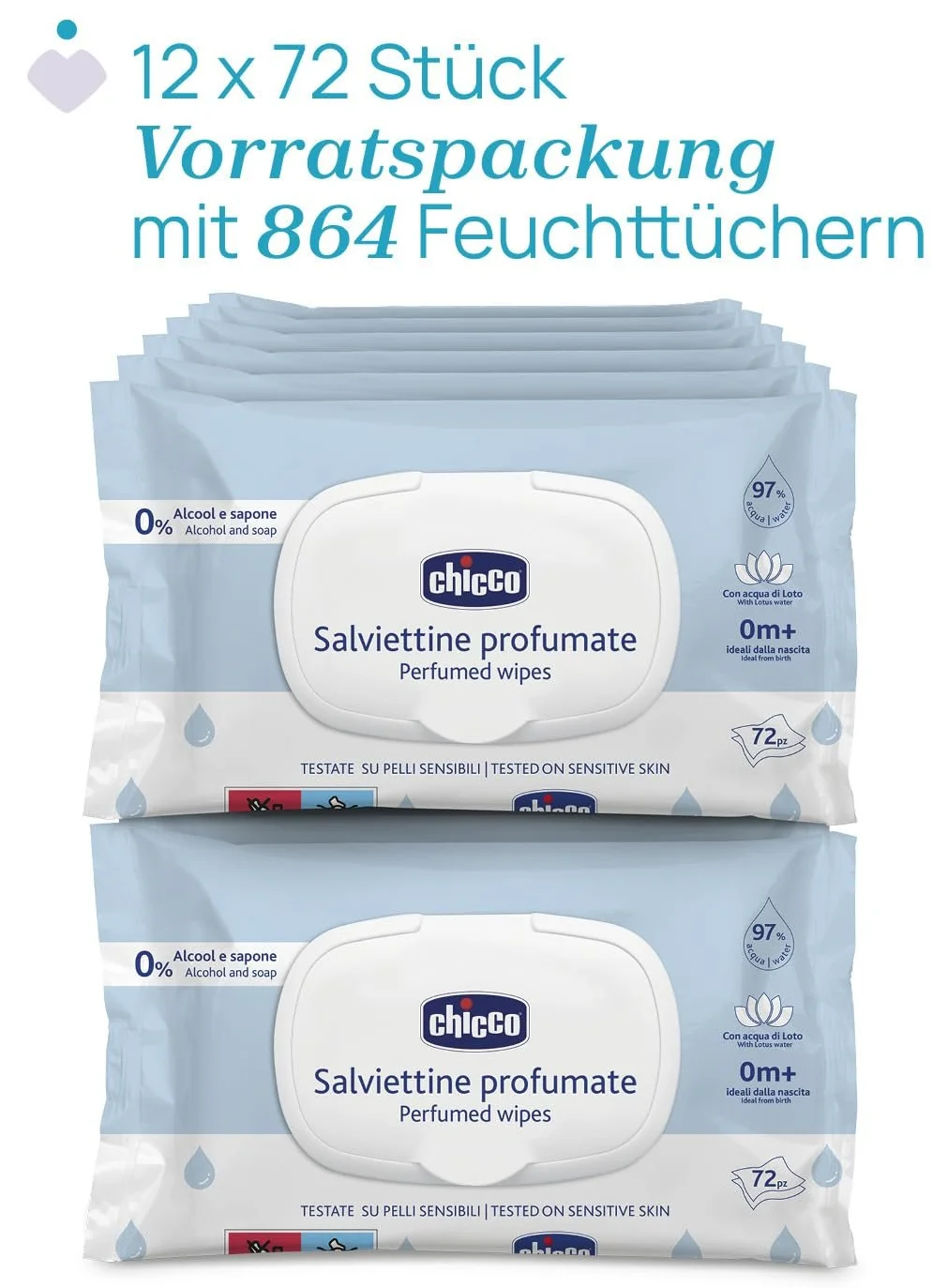 Дитячы серветки Chicco Newborn 12 уп. х 72 шт. (864 шт.), фото №2 Дитячы серветки Chicco Newborn 12 уп. х 72 шт. (864 шт.), фото №2