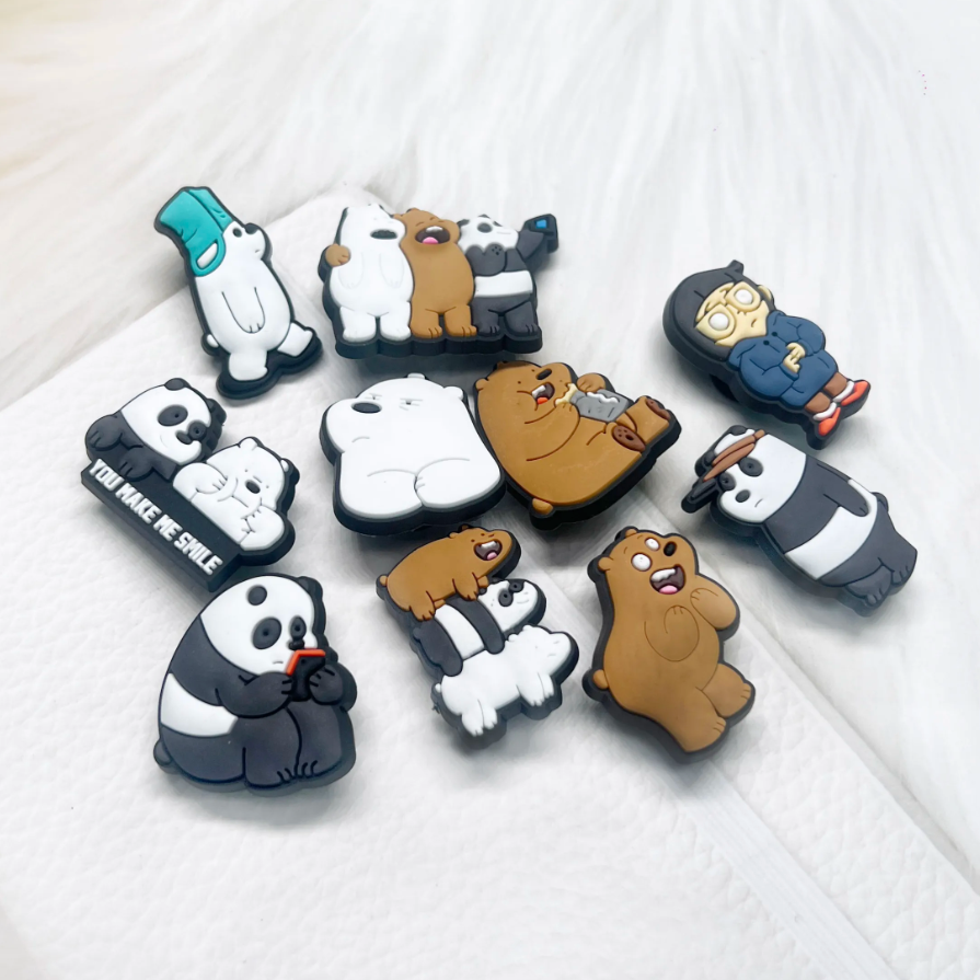 Джибітси Ми звичайні ведмеді We Bare Bears Грізлі, Панда, Білий ведмідь, мультяшні герої прикраси для крокс аксесуари набір 10 шт, фото №2