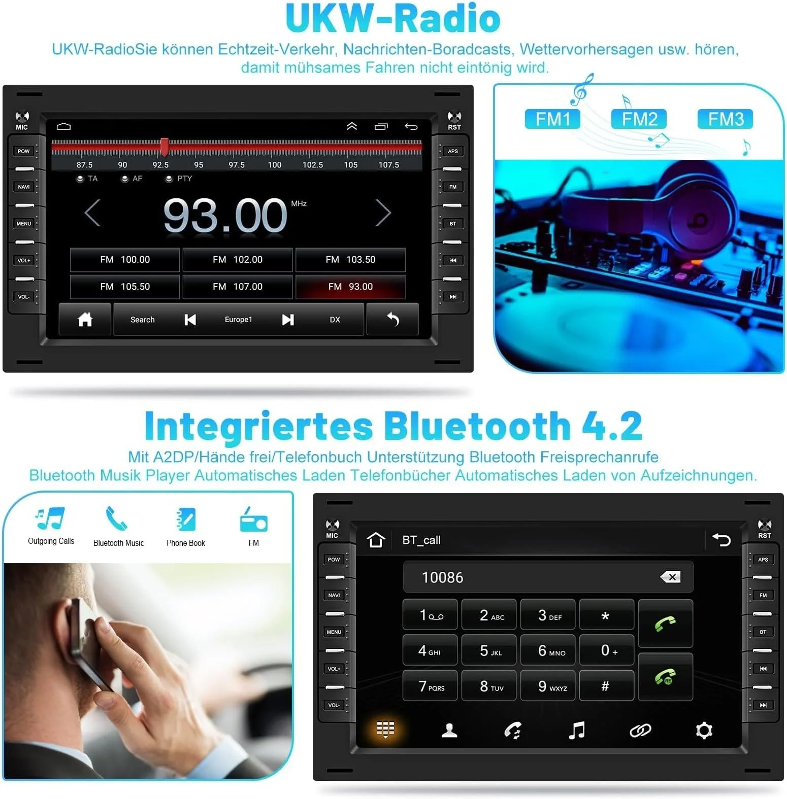 Автомагнітола SIXTOP Car Radio for VW T5 Golf 4 Bora Polo MK5 Sharan Jetta Peugeot 307 / 7'' / USB / WIFI / Bluetooth / Android13 / Black, фото №3