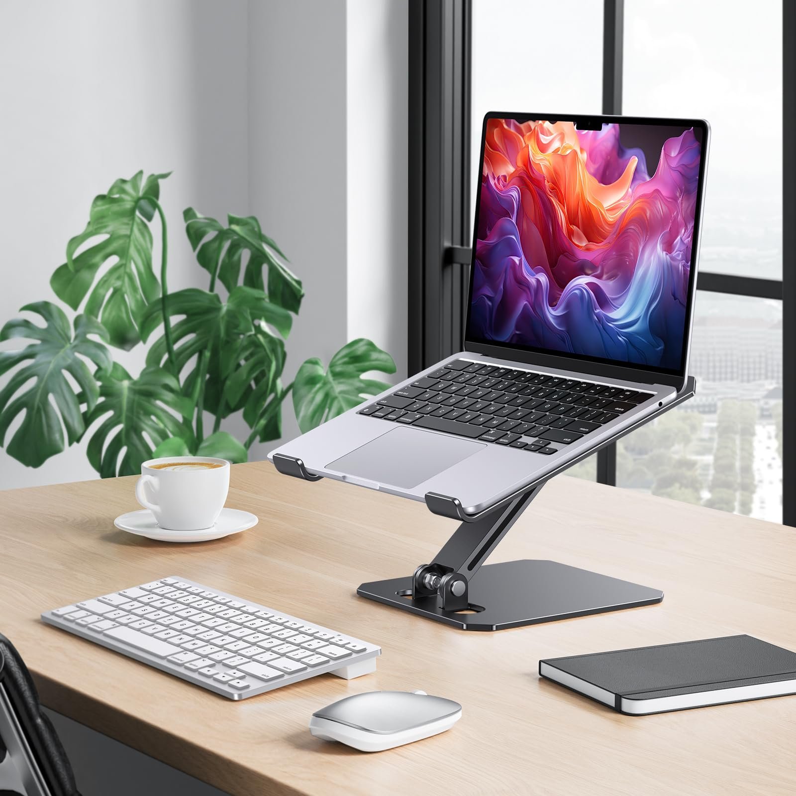 Підставка для ноутбука OMOTON Алюміній Регульована по висоті, ергономічна складна, таких як MacBook Pro/Air (11-16 дюймів), Чорний, фото №4