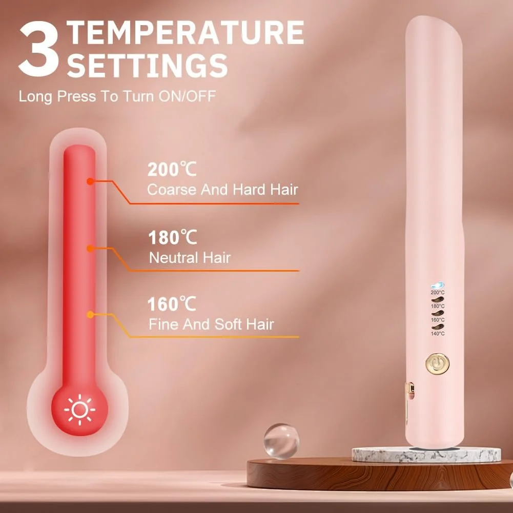 Випрямляч-плойка 2-в-1 бездротовий 140-200°C Рожевий, фото №5 Випрямляч-плойка 2-в-1 бездротовий 140-200°C Рожевий, фото №5