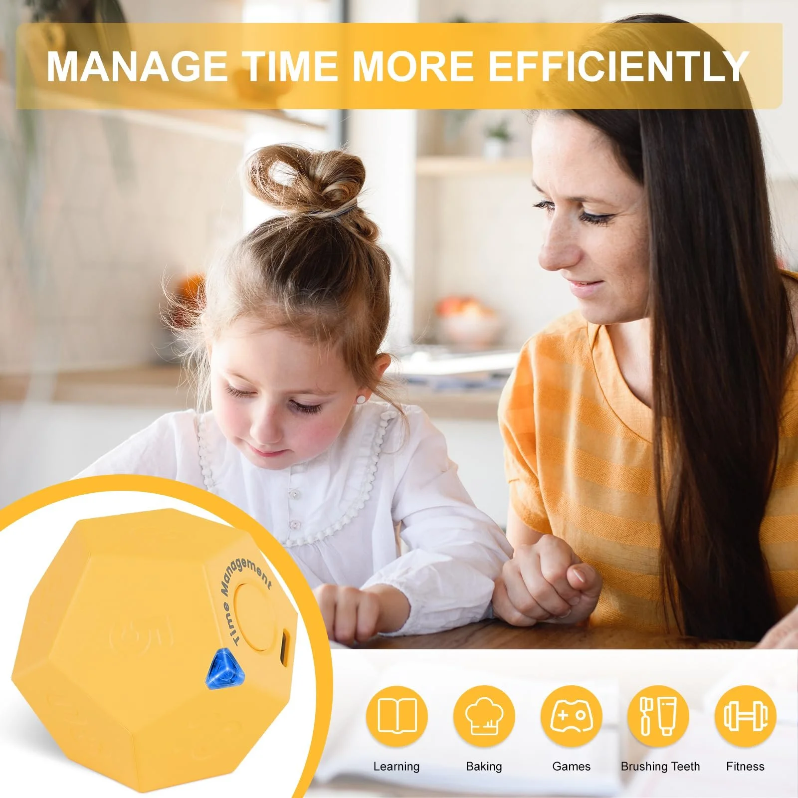 Таймер Cuteefun Pomodoro Rotating Cube Rechargeable 12 Sides Желтый, фото №3