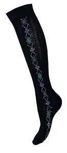 Женские гольфы с непрозрачным узором лозы с серебряной строчкой разных цветов - Фото 1