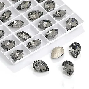 Кристали гліттерні всіх розмірів, блискучі перлини, чорний, 7 x 10 мм, 72 шт - Фото 1