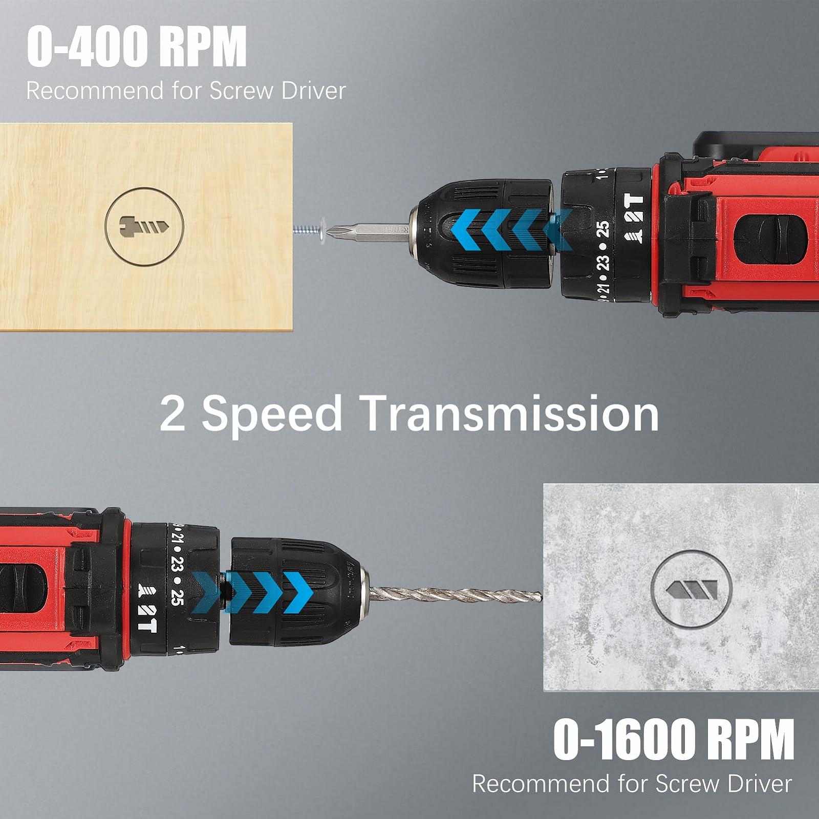 Аккумуляторная дрель ADWOLT 23 Предметов 21 В 2000 мА·ч 0-45 Нм 25 + 1 Уровней Крутящего момента Светодиодная Подсветка для Ремонта & Домашнего DIY, фото №3
