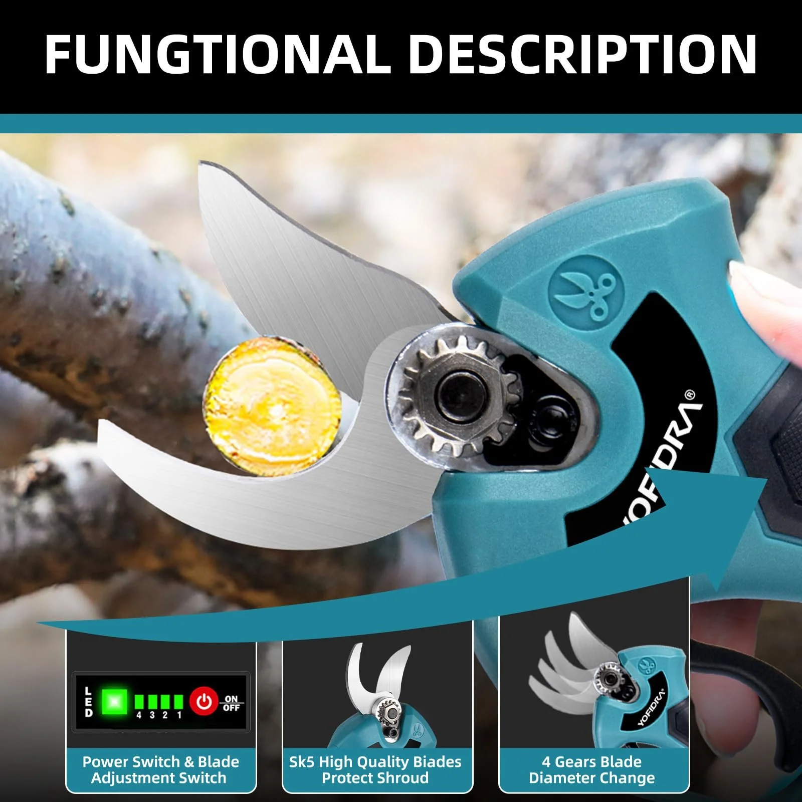 Акумуляторні ножиці Yofidra 800 Вт, діаметр різання 30 мм, фото №5