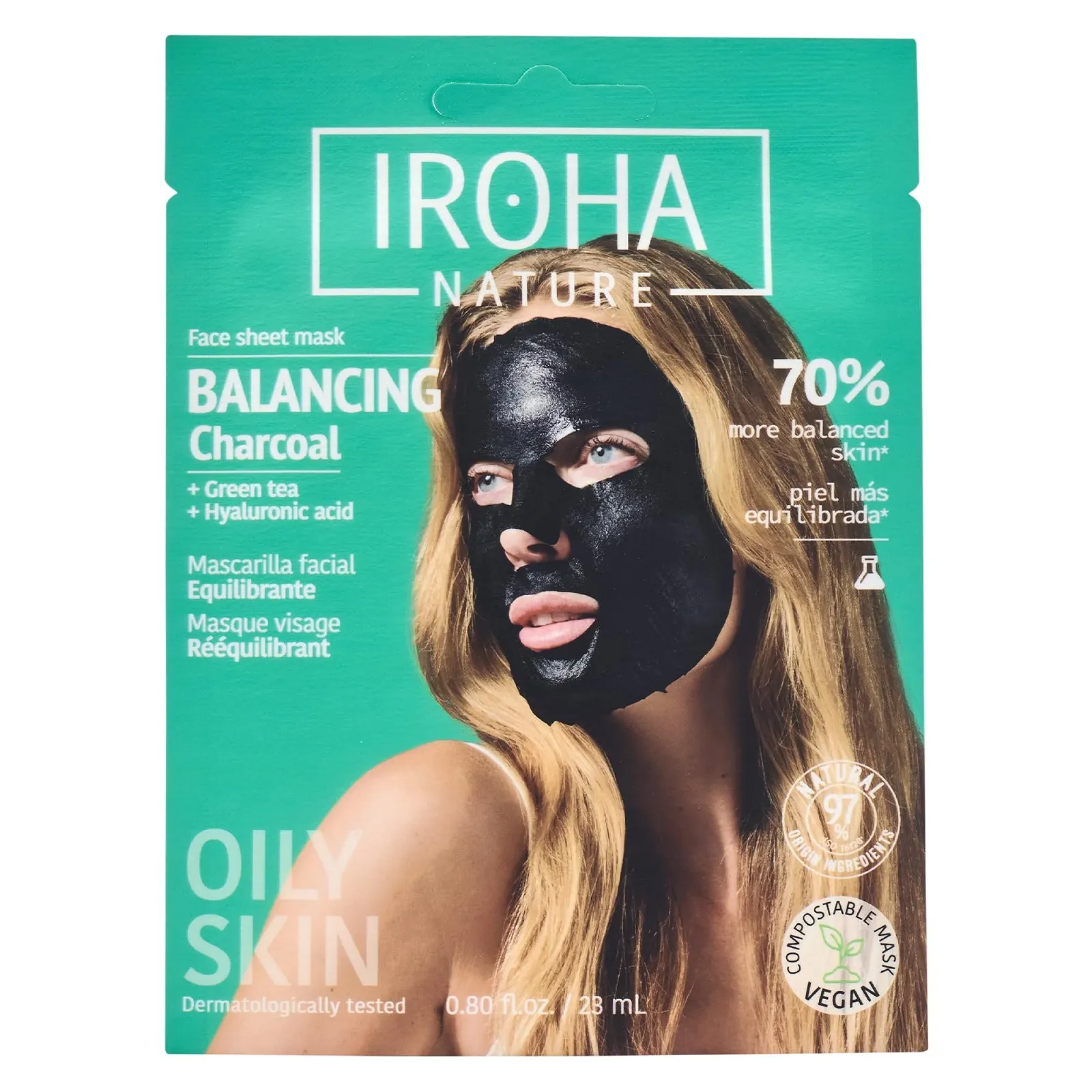 Тканинна маска Iroha Nature Reequilibrante and Moisturising з деревним вугіллям і гіалуроновою кислотою, фото №1