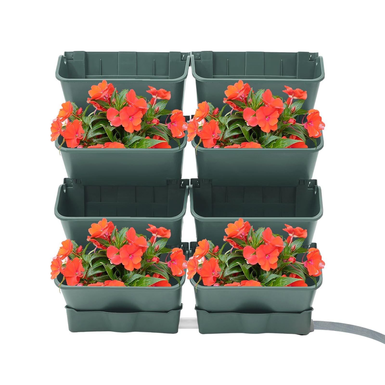 Настінна система для рослин на 8 горщиків з 2 дренажними піддонами та трубкою 2 м Чорний, фото №1 Настінна система для рослин на 8 горщиків з 2 дренажними піддонами та трубкою 2 м Чорний, фото №1