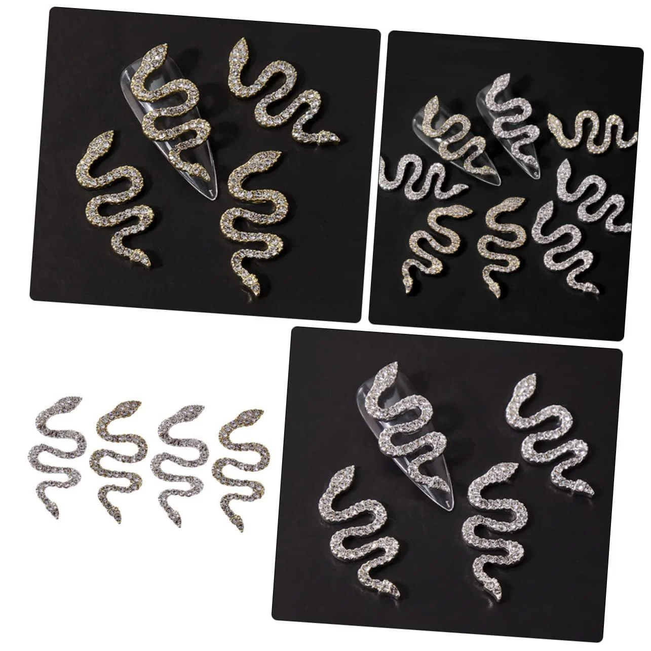 Набор 4 шт. змеиных сверл для ногтей из сплава, подвеска для ногтей со стразами, крестики для ногтей, 3D украшения для ногтей, украшения для ногтей со стразами, крестики для ногтей, 3D змеиный маникюр, фото №5