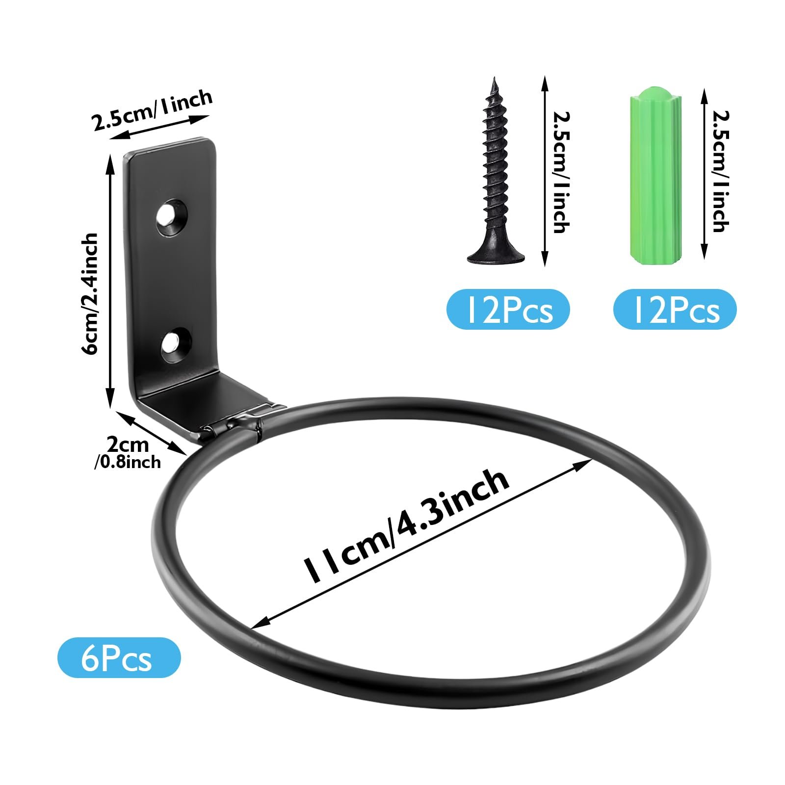 Настінний тримач для квіткових горщиків набір 6 шт 11 см з гвинтами чорний, фото №2