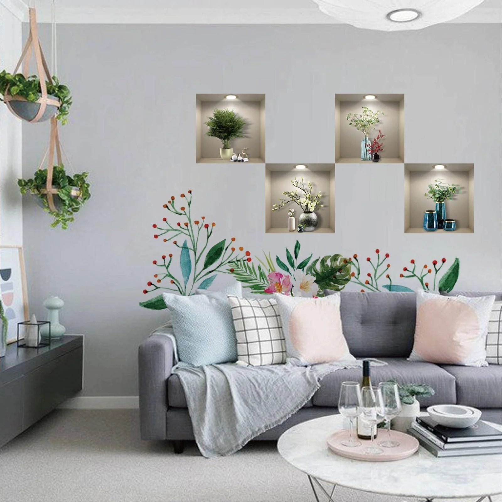 Наклейка на стіну 3D Effect Vase Green Plants 40 x 40 см 4 шт., фото №4 Наклейка на стіну 3D Effect Vase Green Plants 40 x 40 см 4 шт., фото №4