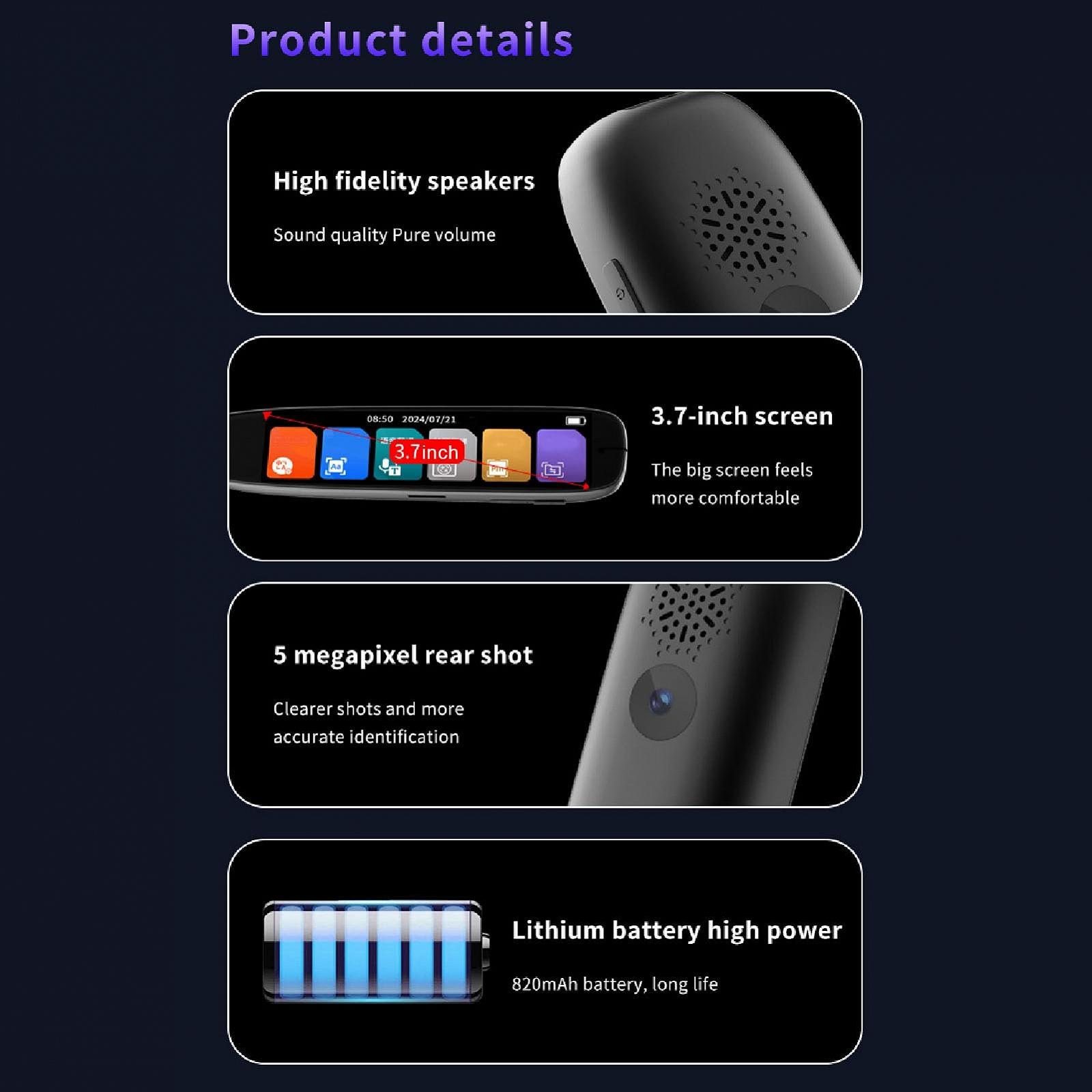 Ручка для перекладу, Голосовий перекладач з 3.7-дюймовим екраном, 142 мови, Офлайн сканування, фото №4