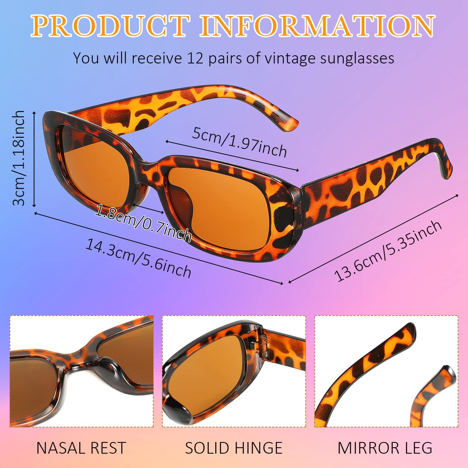 Солнцезащитные очки Fiada прямоугольные, 12 пар, Ретро, квадратные, Стильный цвет, фото №2